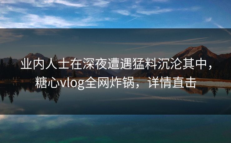 业内人士在深夜遭遇猛料沉沦其中，糖心vlog全网炸锅，详情直击