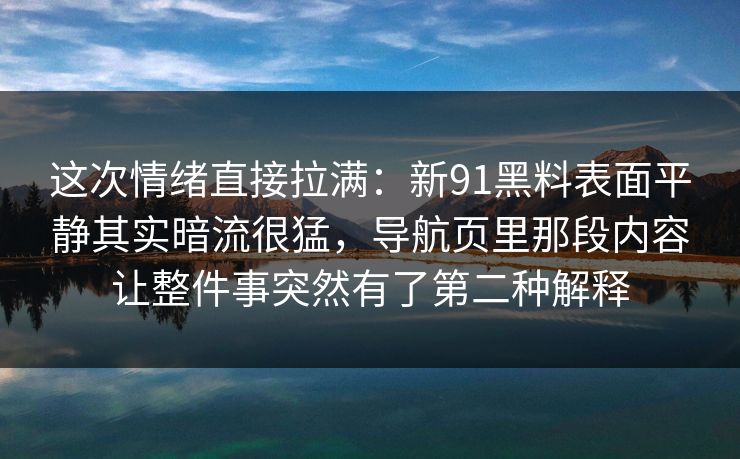 这次情绪直接拉满：新91黑料表面平静其实暗流很猛，导航页里那段内容让整件事突然有了第二种解释